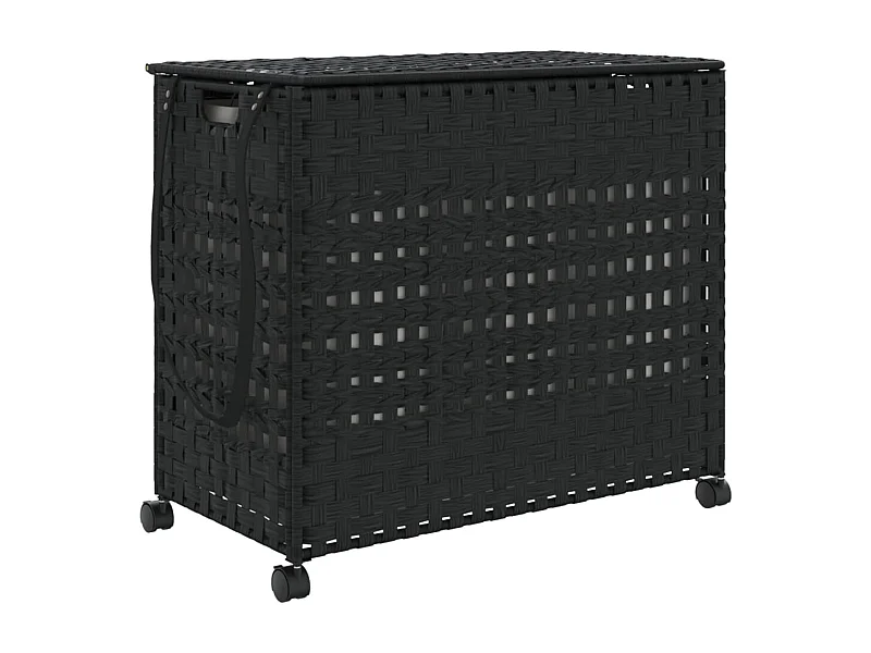 Panier à linge avec roulettes noir 66x35x60 résine tressée