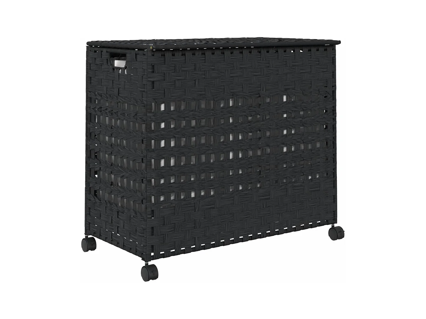 Panier à linge avec roulettes noir 66x35x60 résine tressée