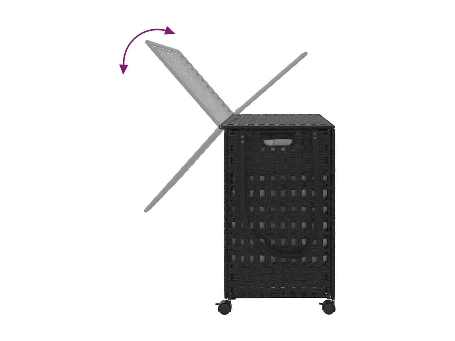 Panier à linge avec roulettes noir 66x35x60 résine tressée