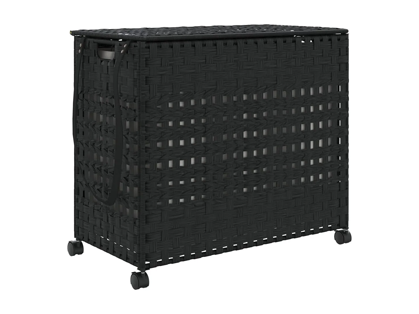 Panier à linge avec roulettes noir 66x35x60 résine tressée