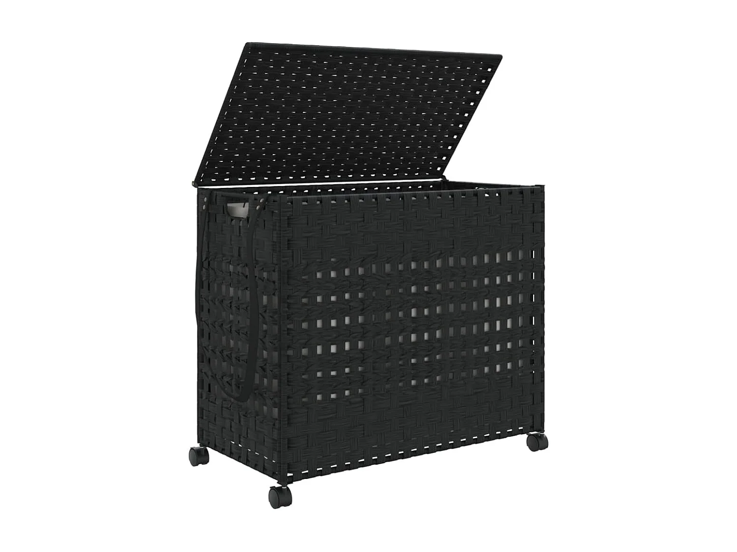 Panier à linge avec roulettes noir 66x35x60 résine tressée
