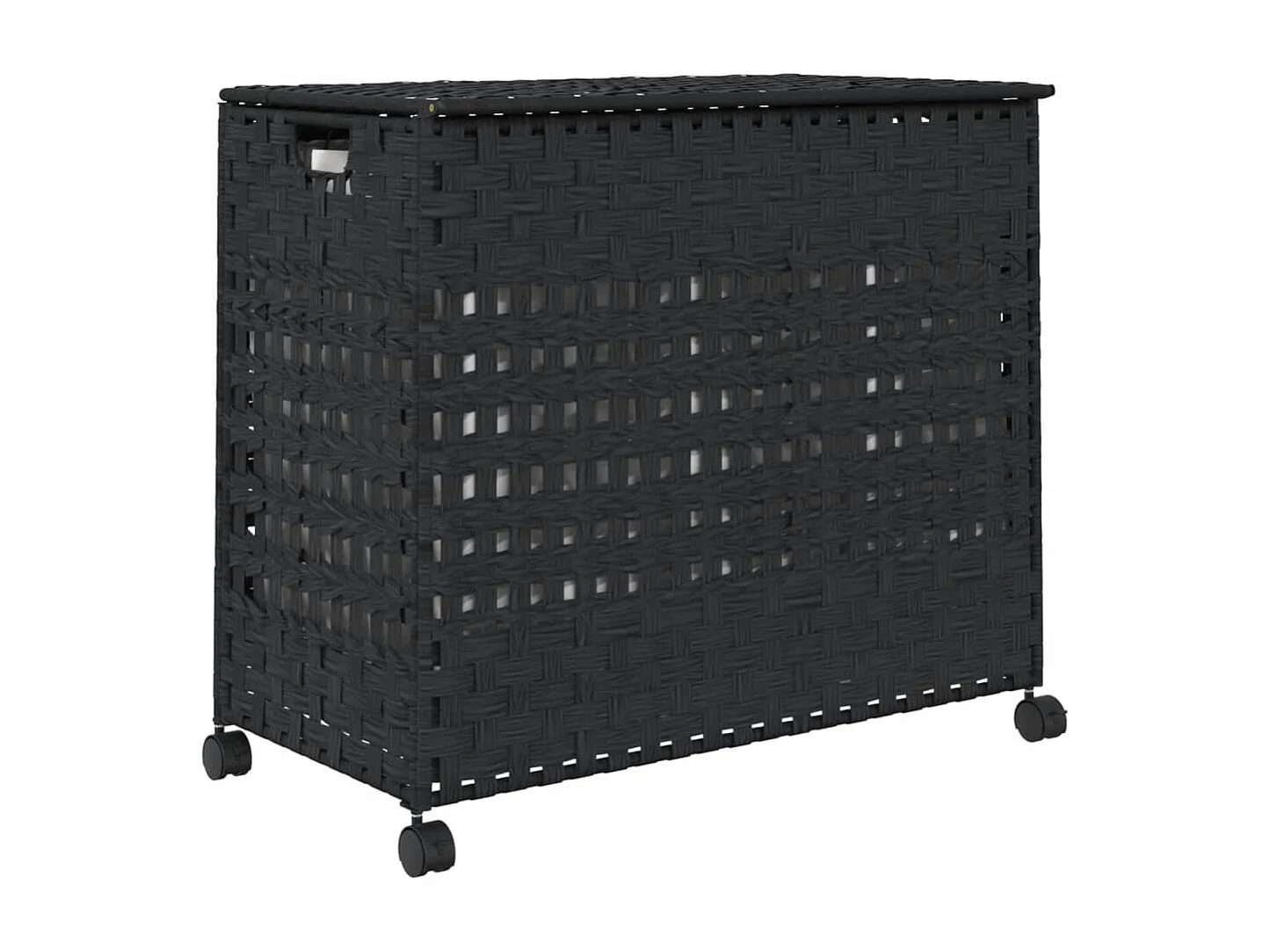 Panier à linge avec roulettes noir 66x35x60 résine tressée