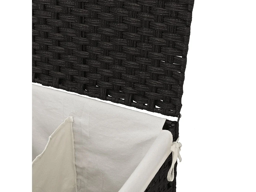 Panier à linge avec 2 sections noir 53x35x57 résine tressée
