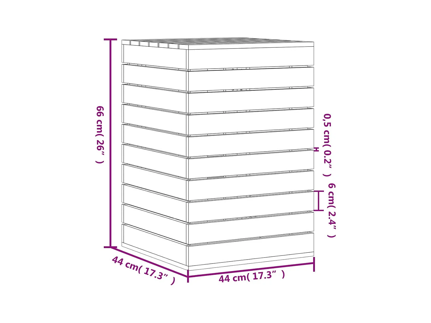 Panier à linge blanc 44x44x66 bois massif de pin