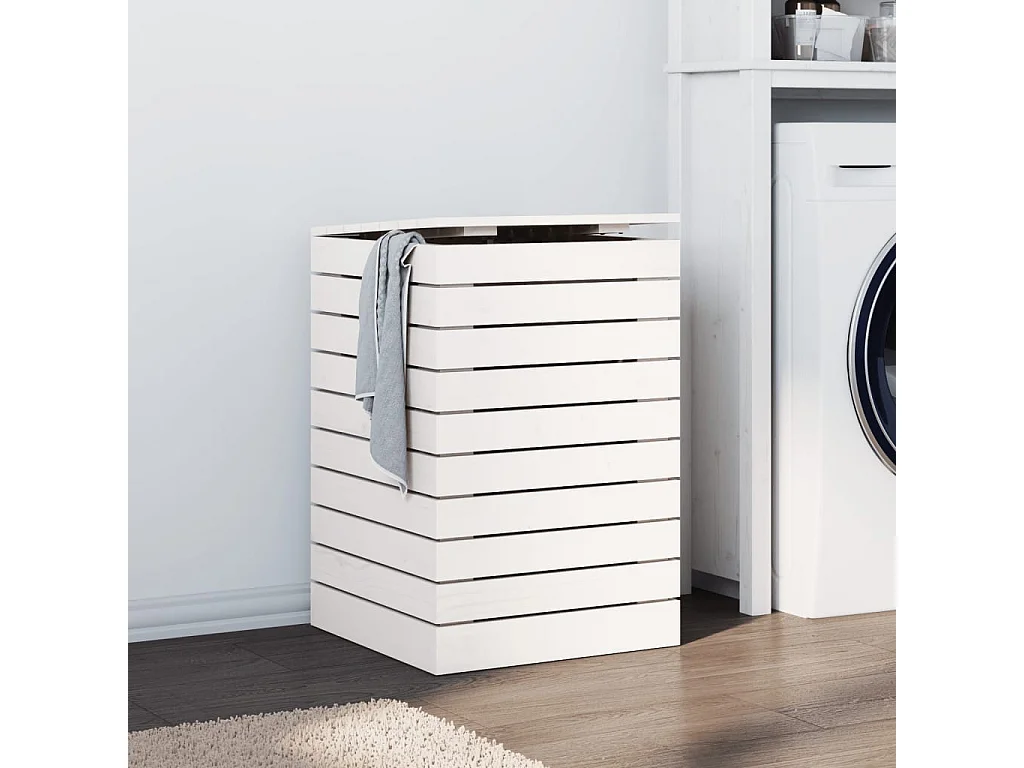 Wasmand 44x44x66 cm massief grenenhout wit