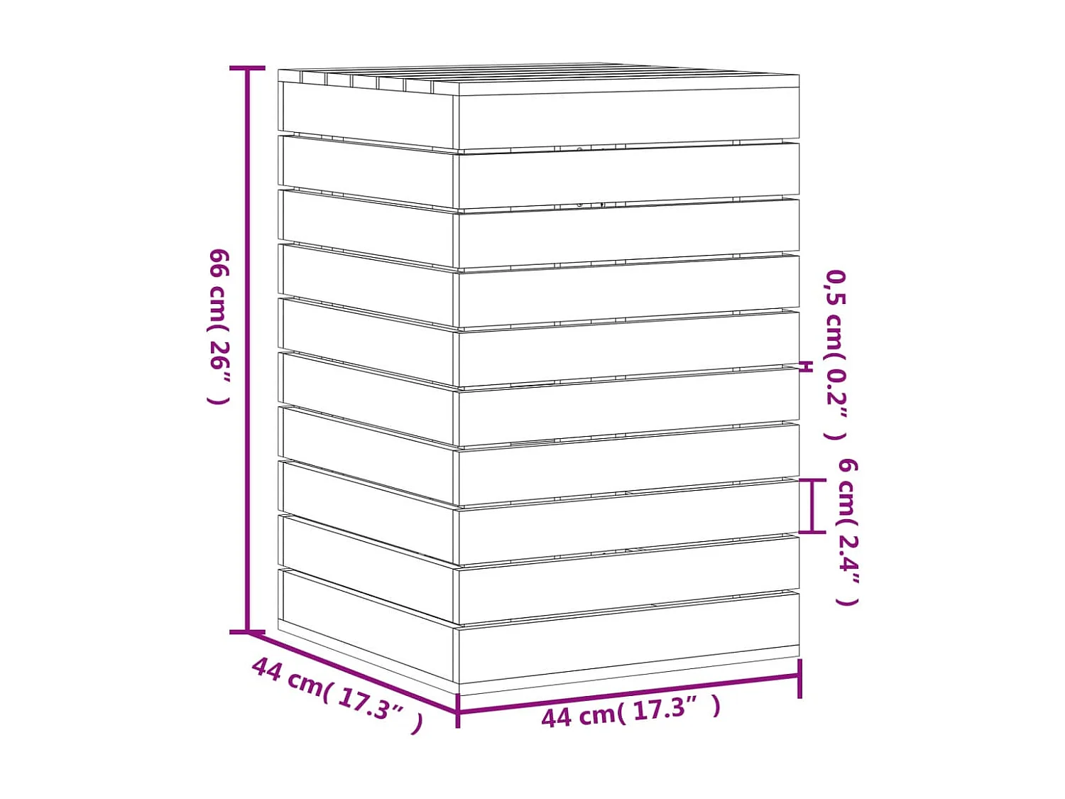 Wasmand 44x44x66 cm massief grenenhout wit
