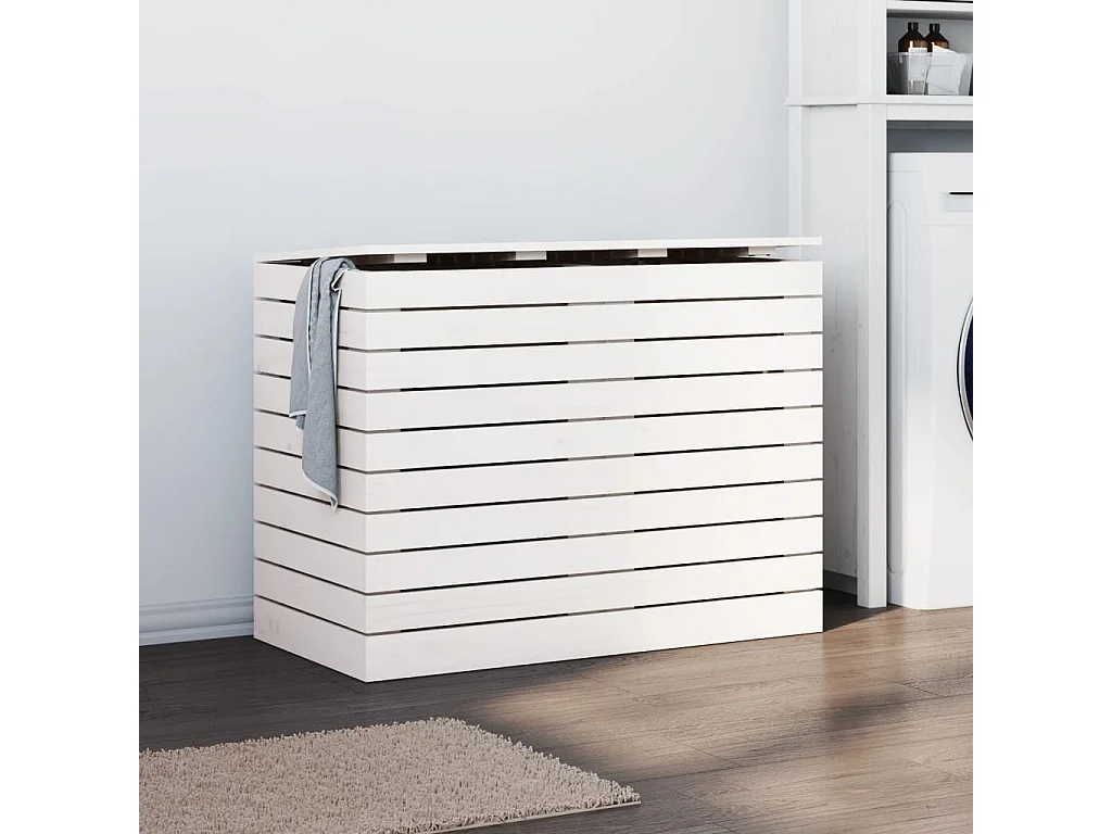 Panier à linge blanc 88,5x44x66 bois massif de pin
