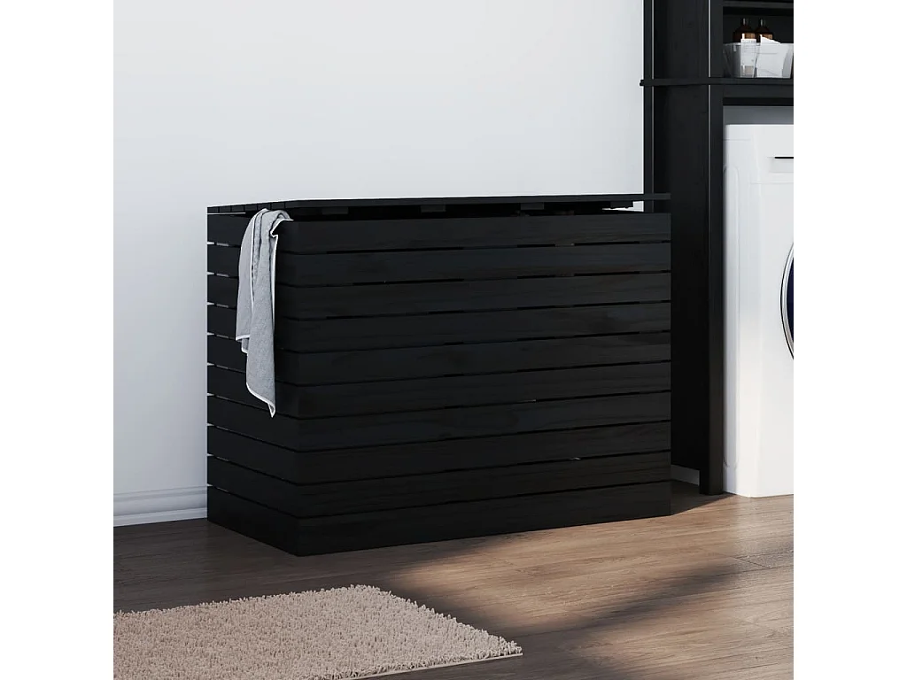 vidaXL Cesto para la ropa sucia madera maciza pino negro 88,5x44x66 cm