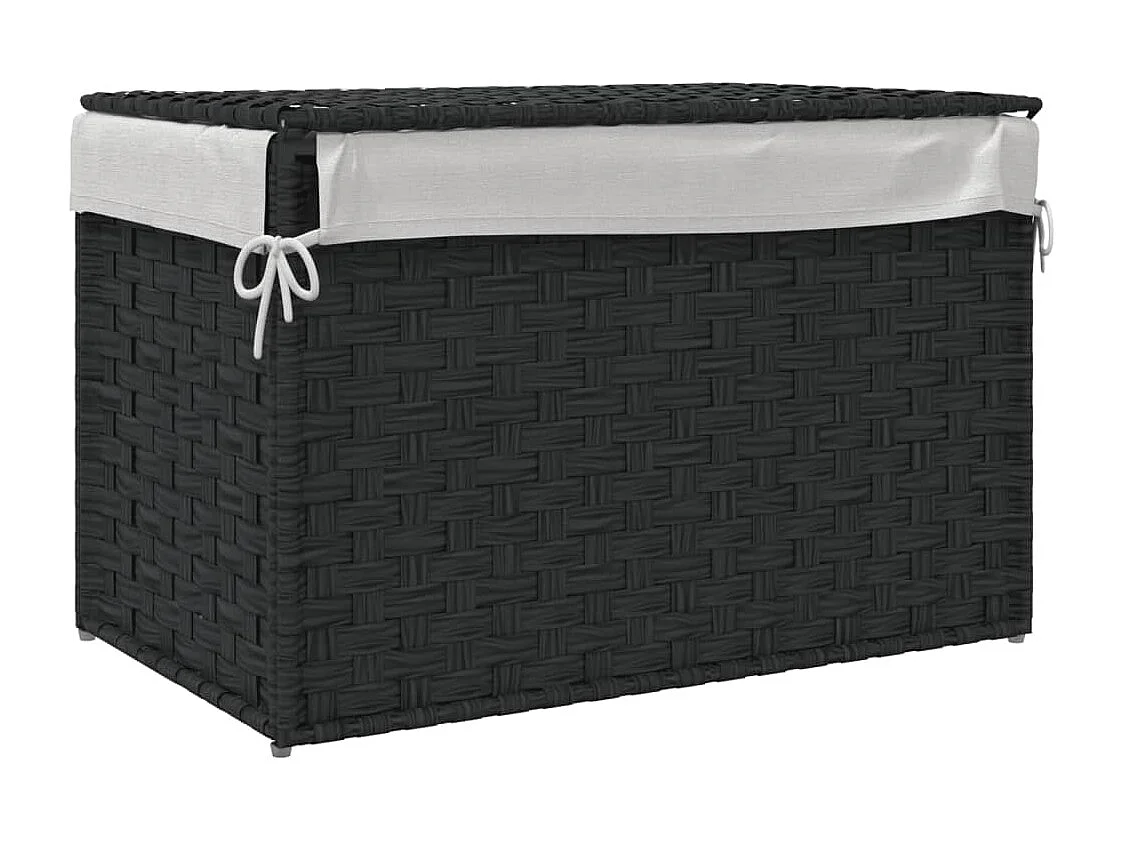 Panier à linge avec couvercle noir 55,5x35x34 résine tressée