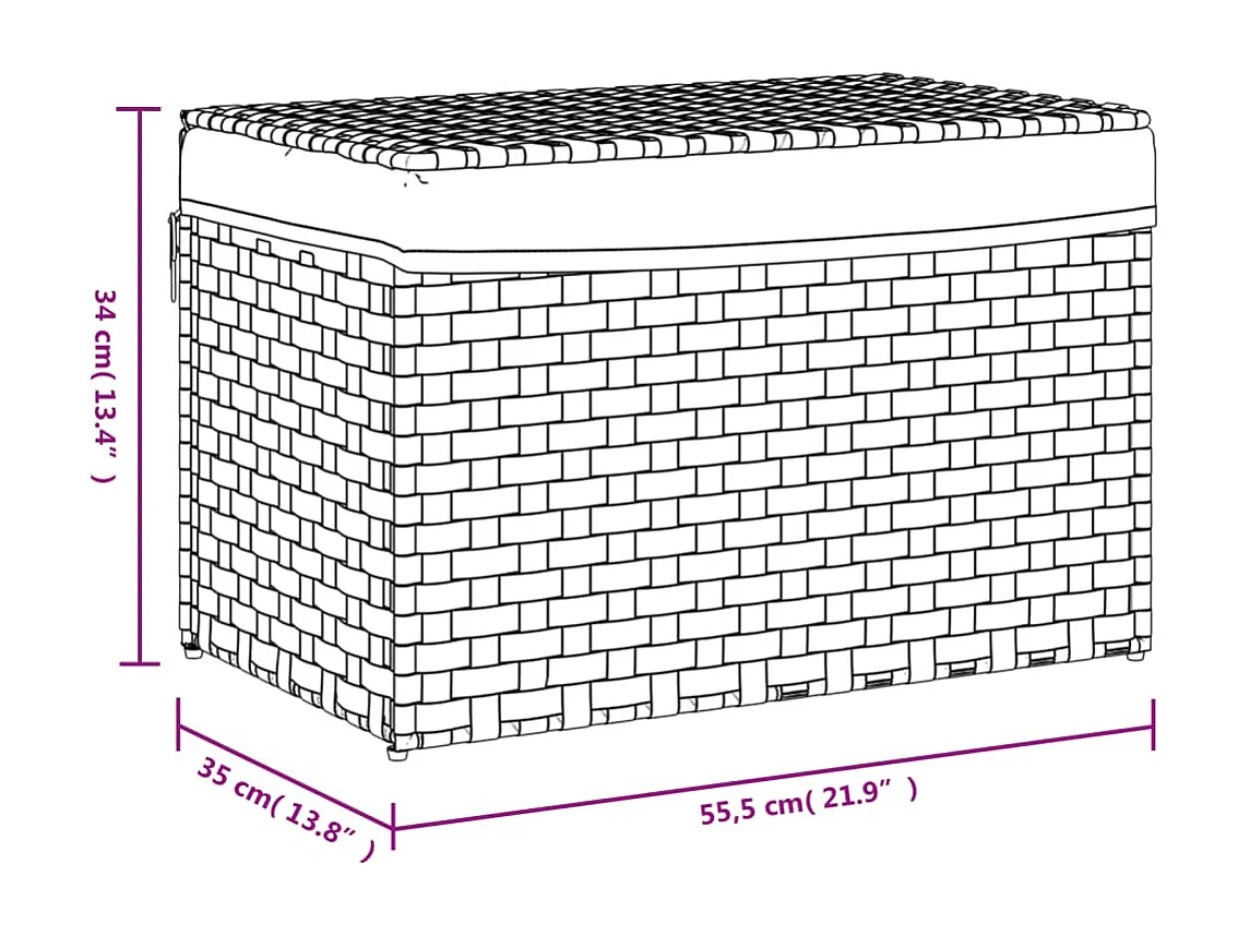 Panier à linge avec couvercle noir 55,5x35x34 résine tressée