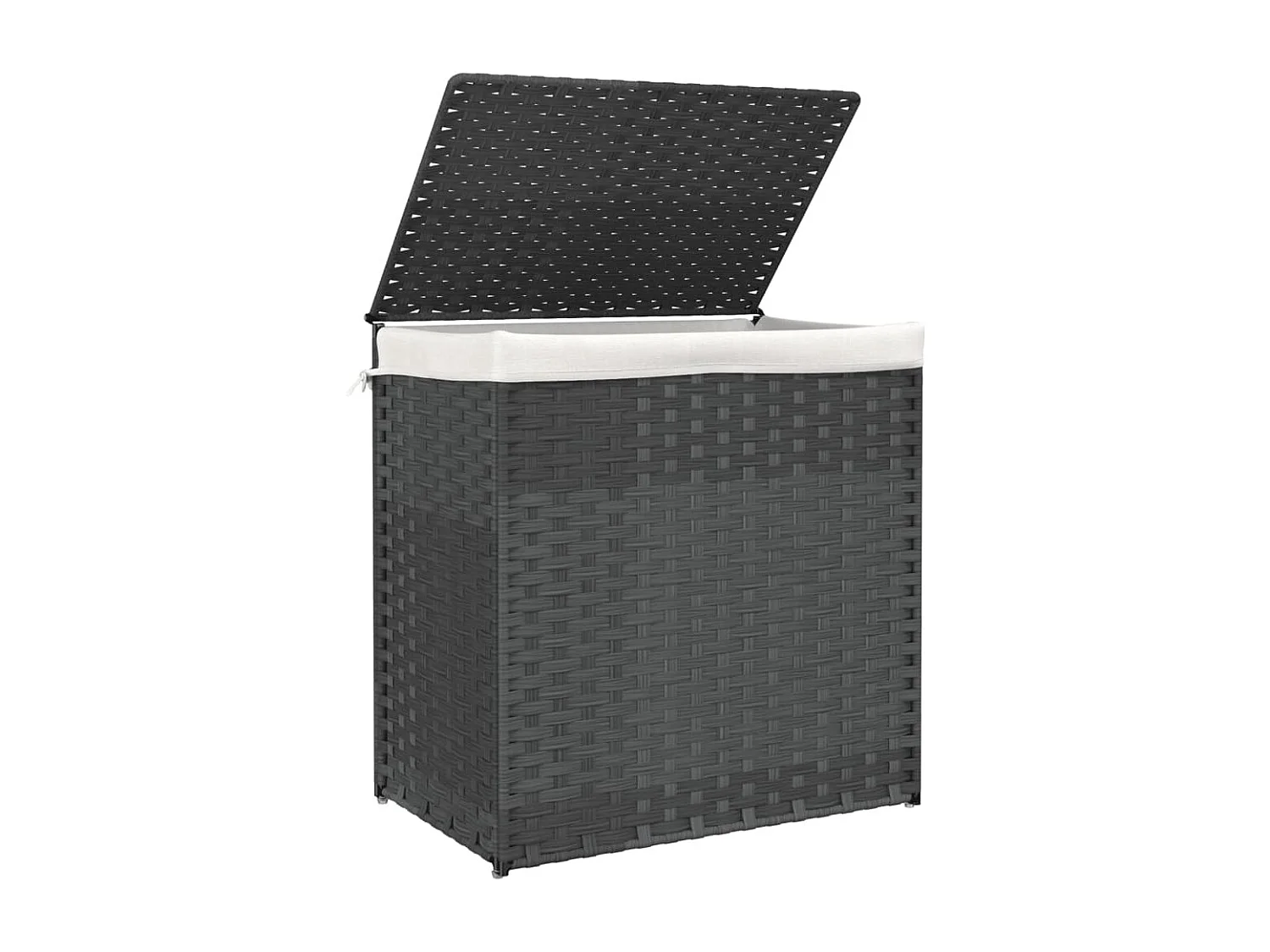 Panier à linge avec 2 sections gris 53x35x57 résine tressée
