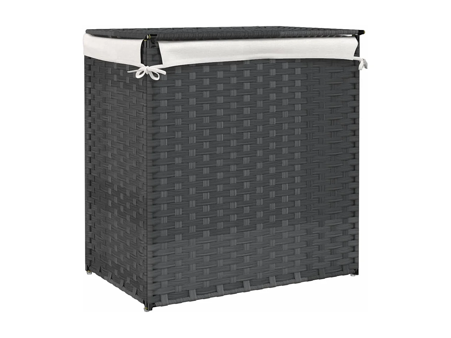 Panier à linge avec 2 sections gris 53x35x57 résine tressée