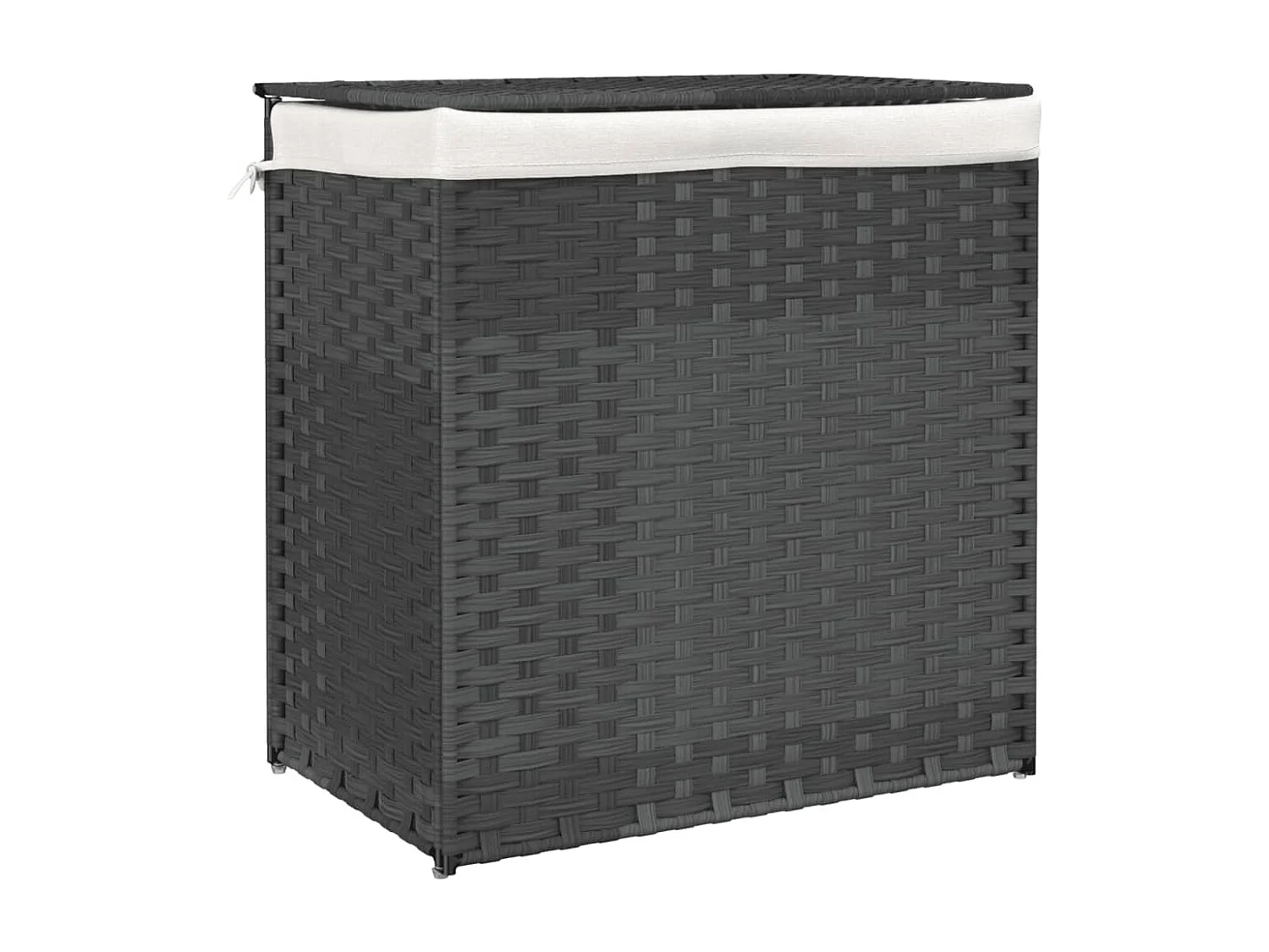 Panier à linge avec 2 sections gris 53x35x57 résine tressée