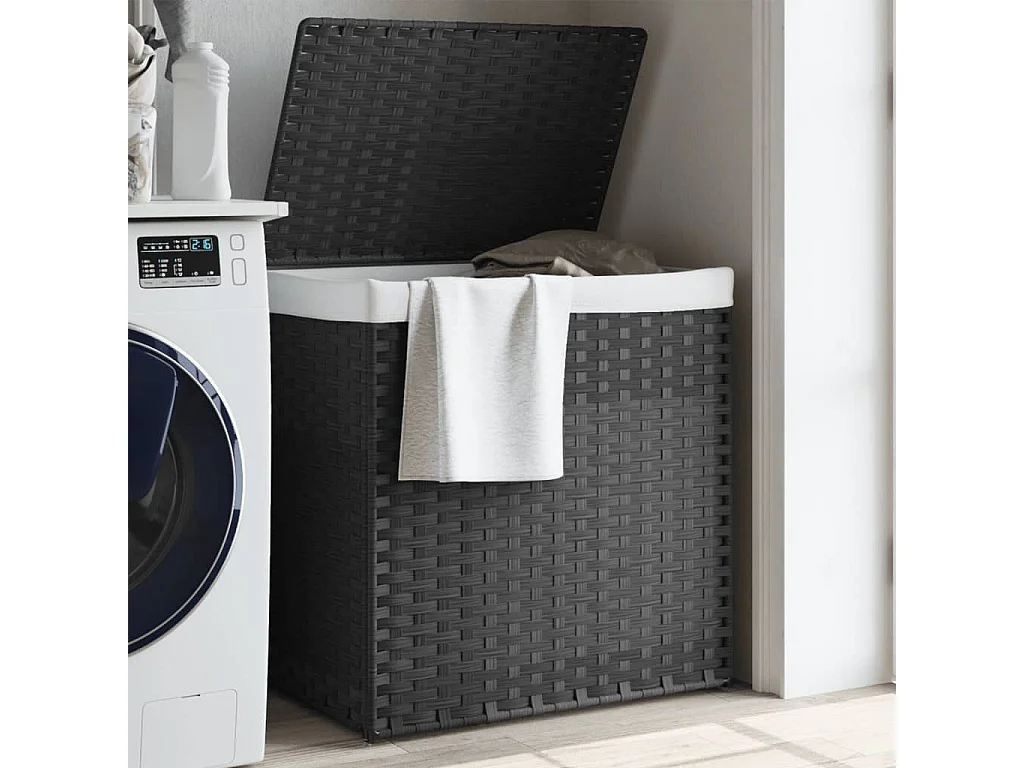 Panier à linge avec 2 sections gris 53x35x57 résine tressée