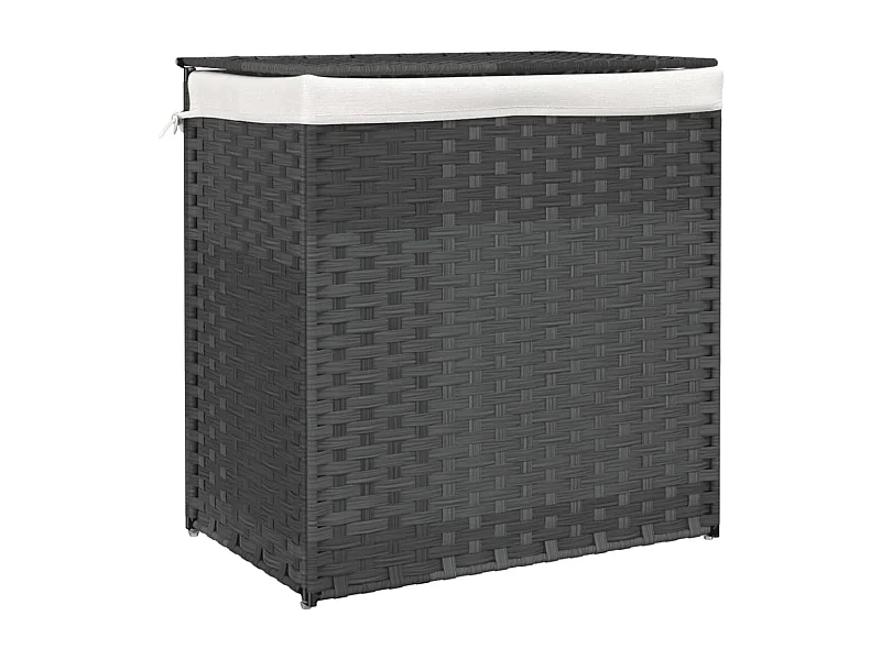 Panier à linge avec 2 sections gris 53x35x57 résine tressée