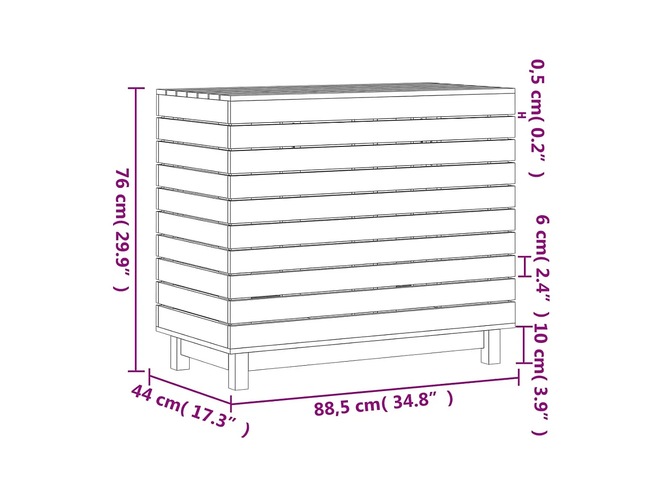 Panier à linge 88,5x44x76 bois massif de pin
