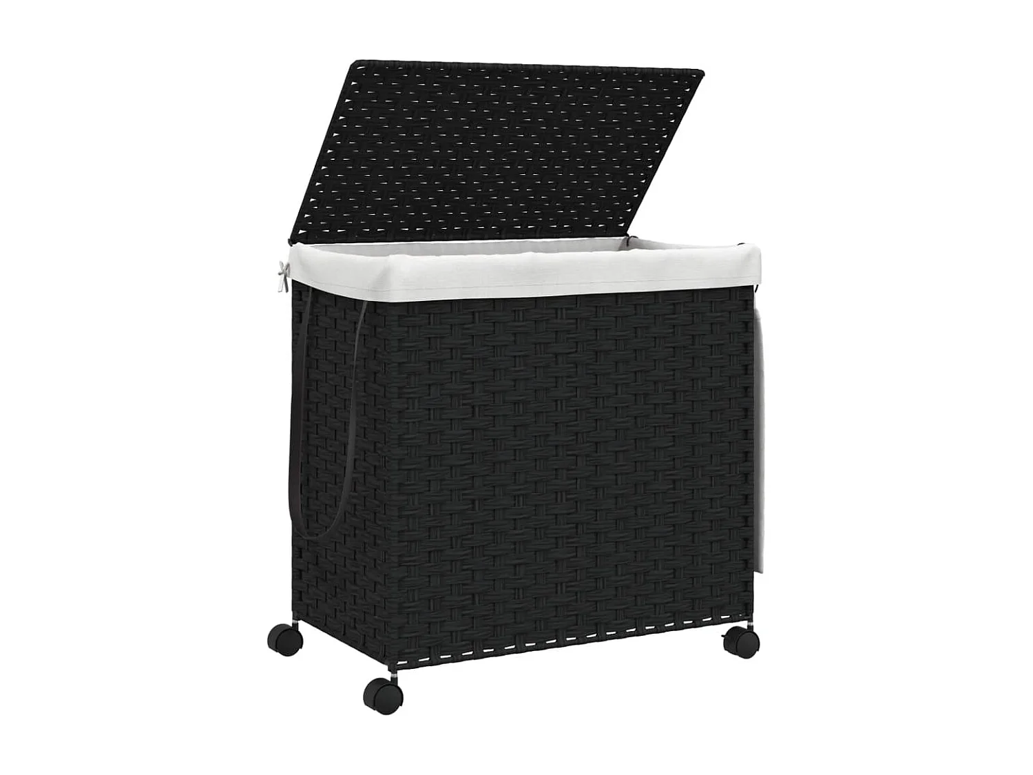 Panier à linge avec roulettes noir 60x35x60,5 résine tressée