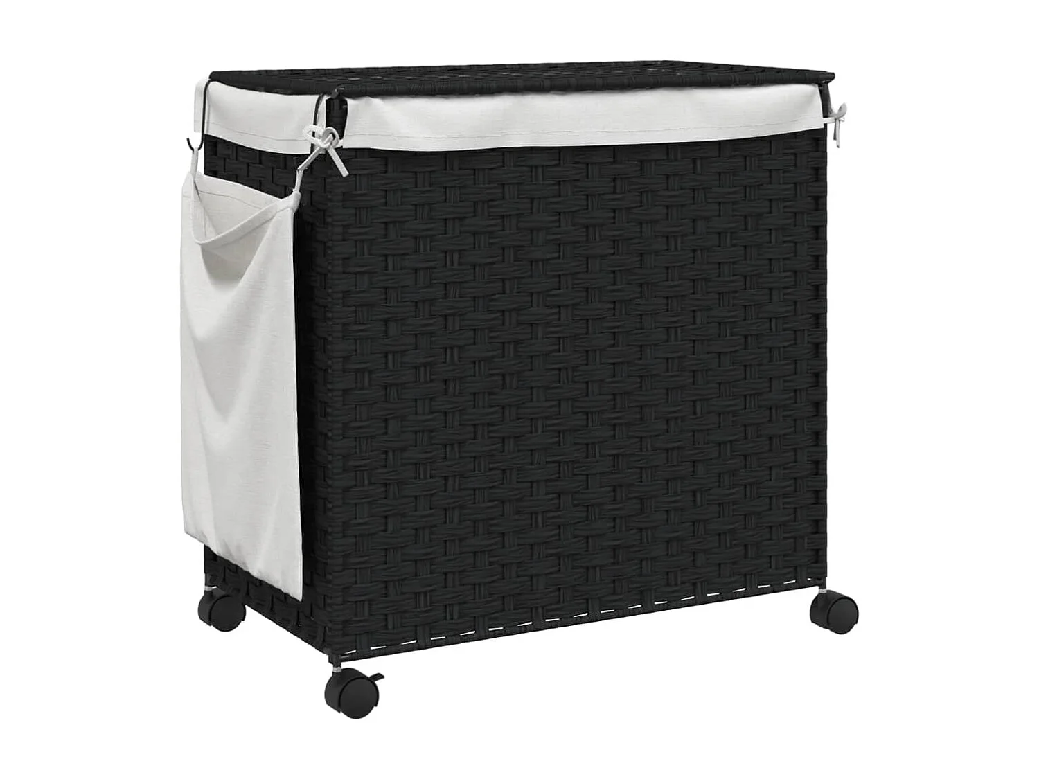 Panier à linge avec roulettes noir 60x35x60,5 résine tressée