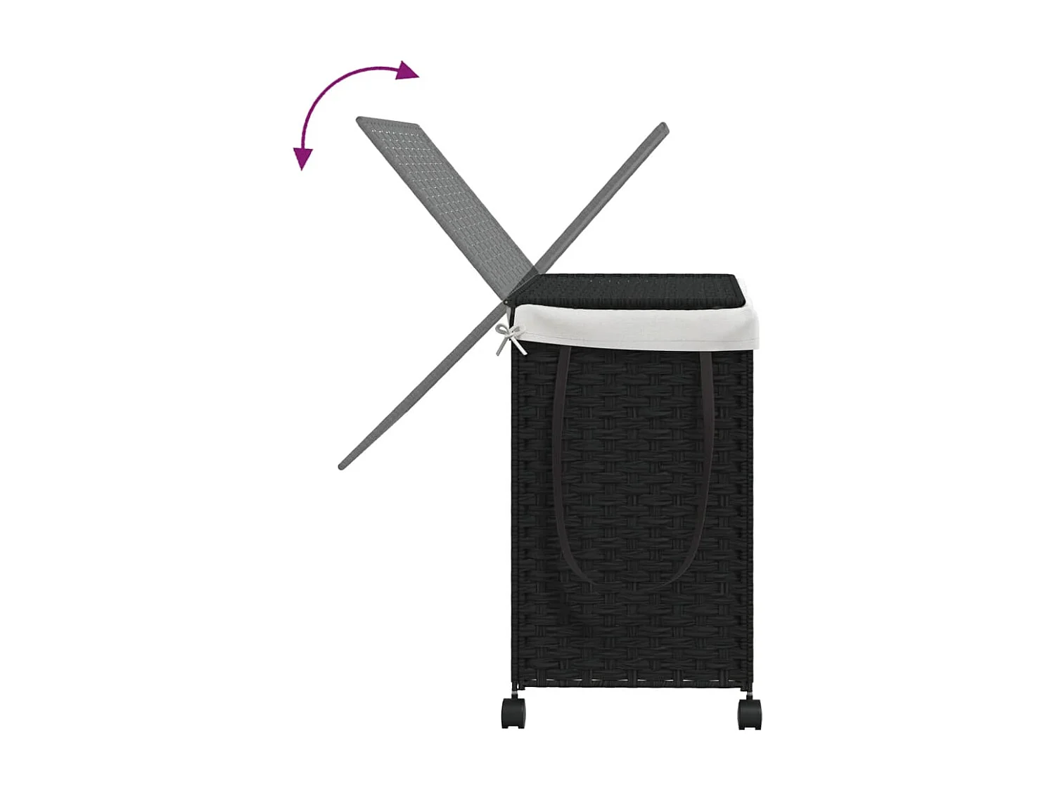 Panier à linge avec roulettes noir 60x35x60,5 résine tressée