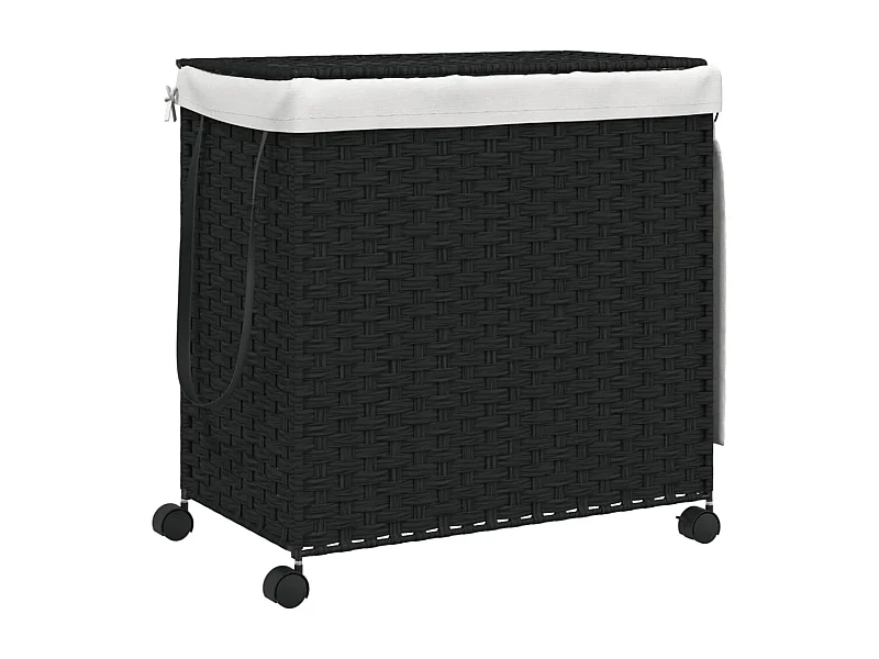 Panier à linge avec roulettes noir 60x35x60,5 résine tressée