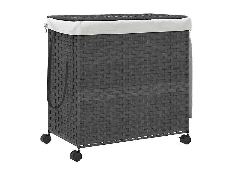 Panier à linge avec roulettes gris 60x35x60,5 résine tressée