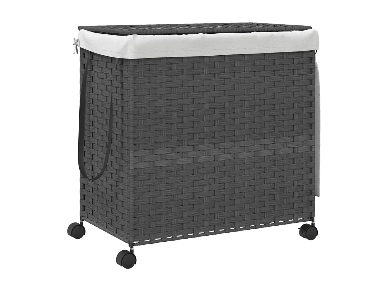 Panier à linge avec roulettes gris 60x35x60,5 résine tressée