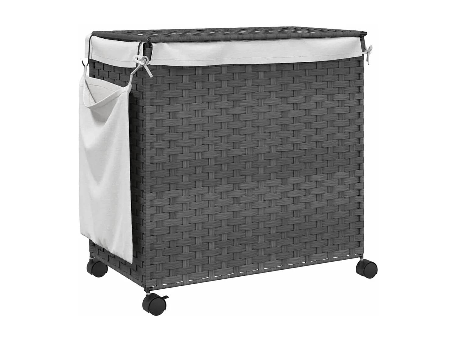 Panier à linge avec roulettes gris 60x35x60,5 résine tressée