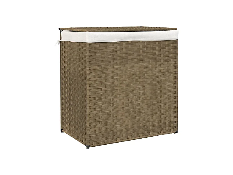 Panier à linge avec 2 sections 53x35x57 résine tressée