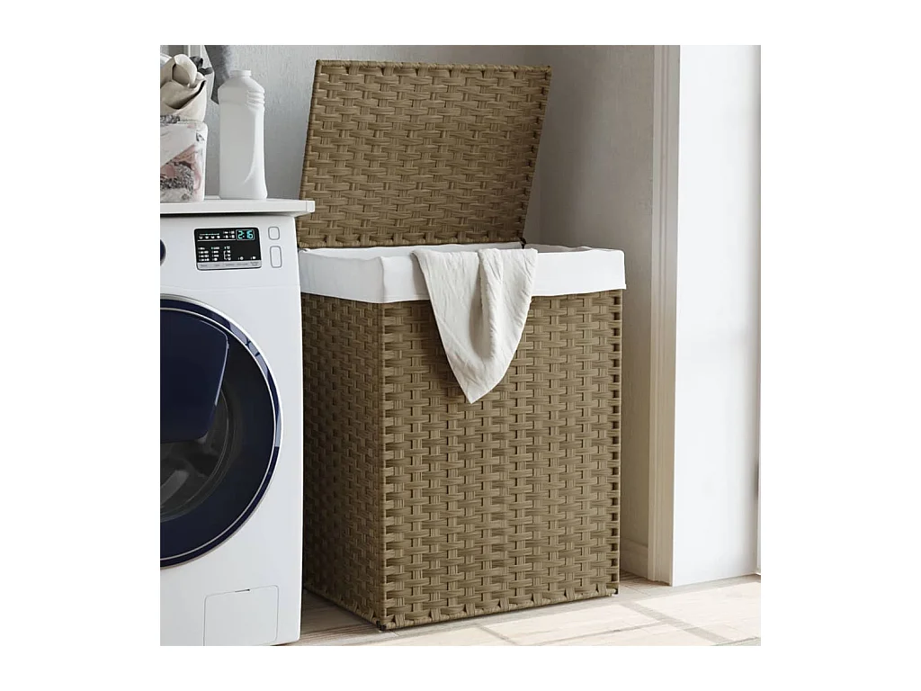 Panier à linge avec couvercle 46x33x60 résine tressée