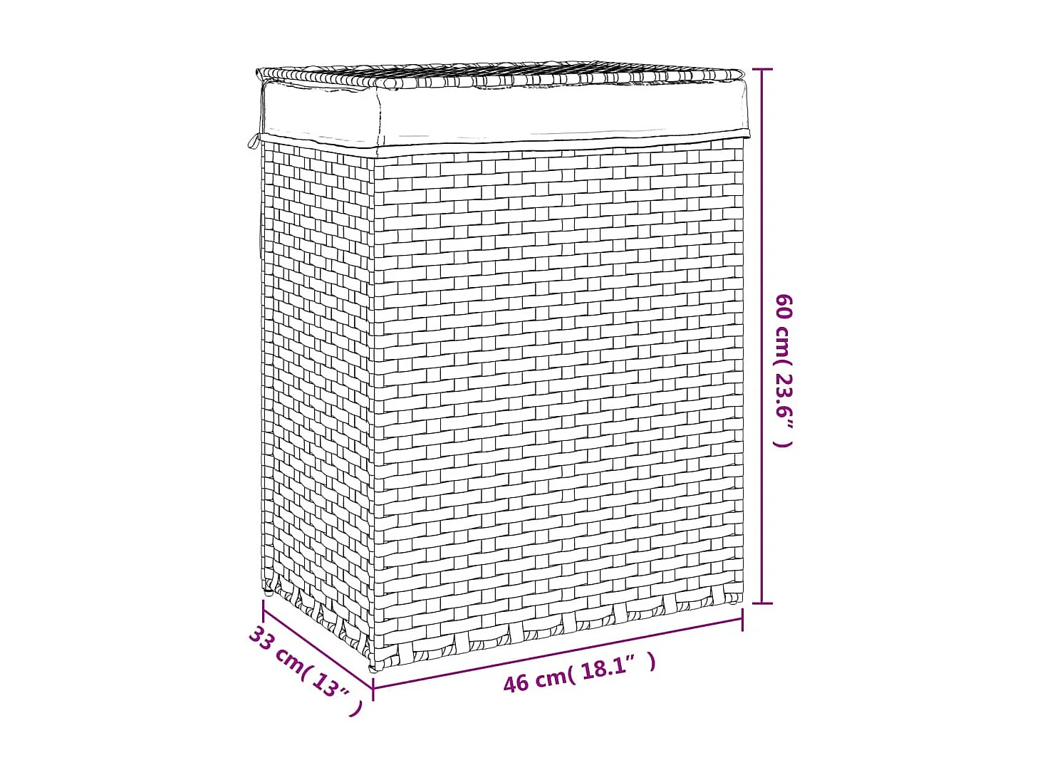 Panier à linge avec couvercle 46x33x60 résine tressée