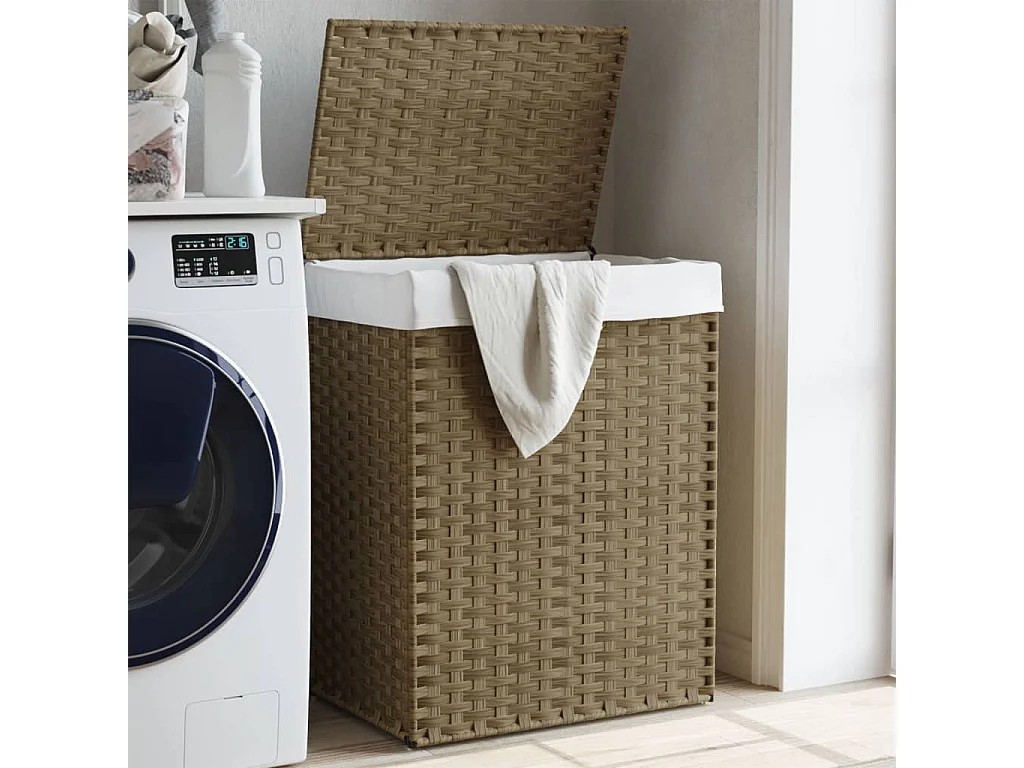 Panier à linge avec couvercle 46x33x60 résine tressée