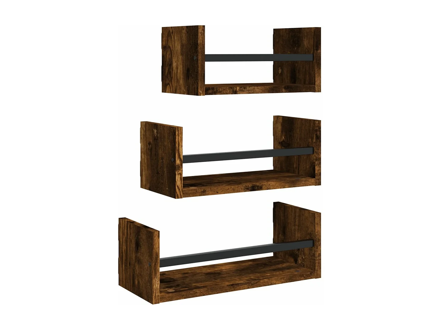 Ensemble d'étagères murales avec barres 3 pcs chêne fumé