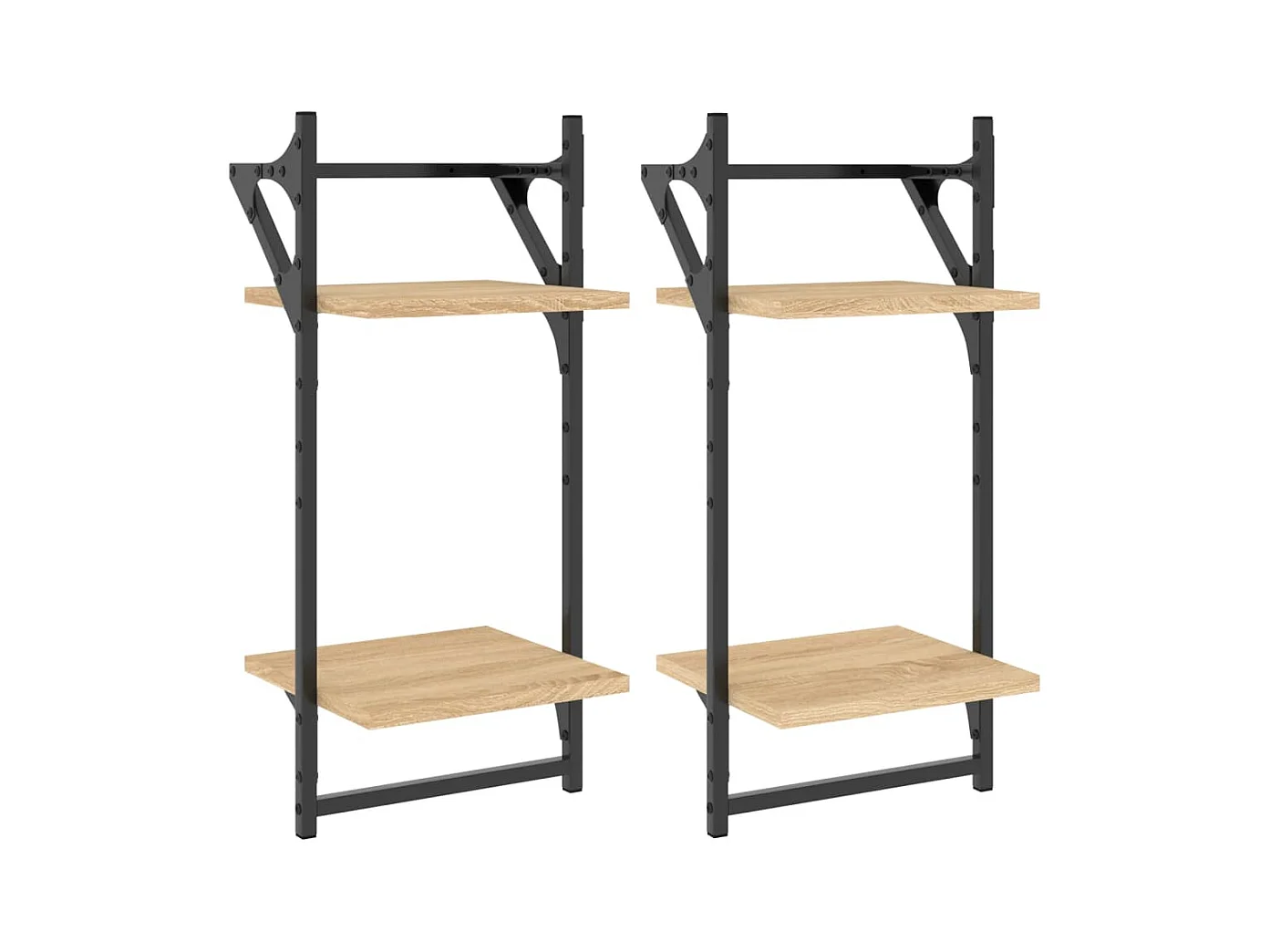 Étagères murales à 2 niveaux avec barres 2 pcs chêne sonoma