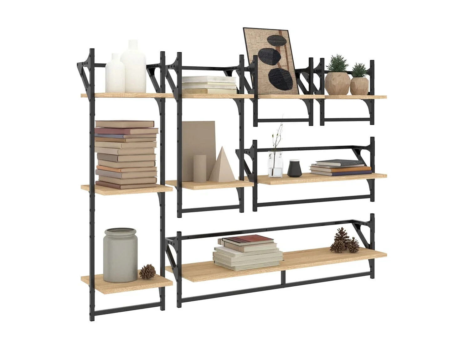 Ensemble d'étagères murales avec barres 6 pcs chêne sonoma