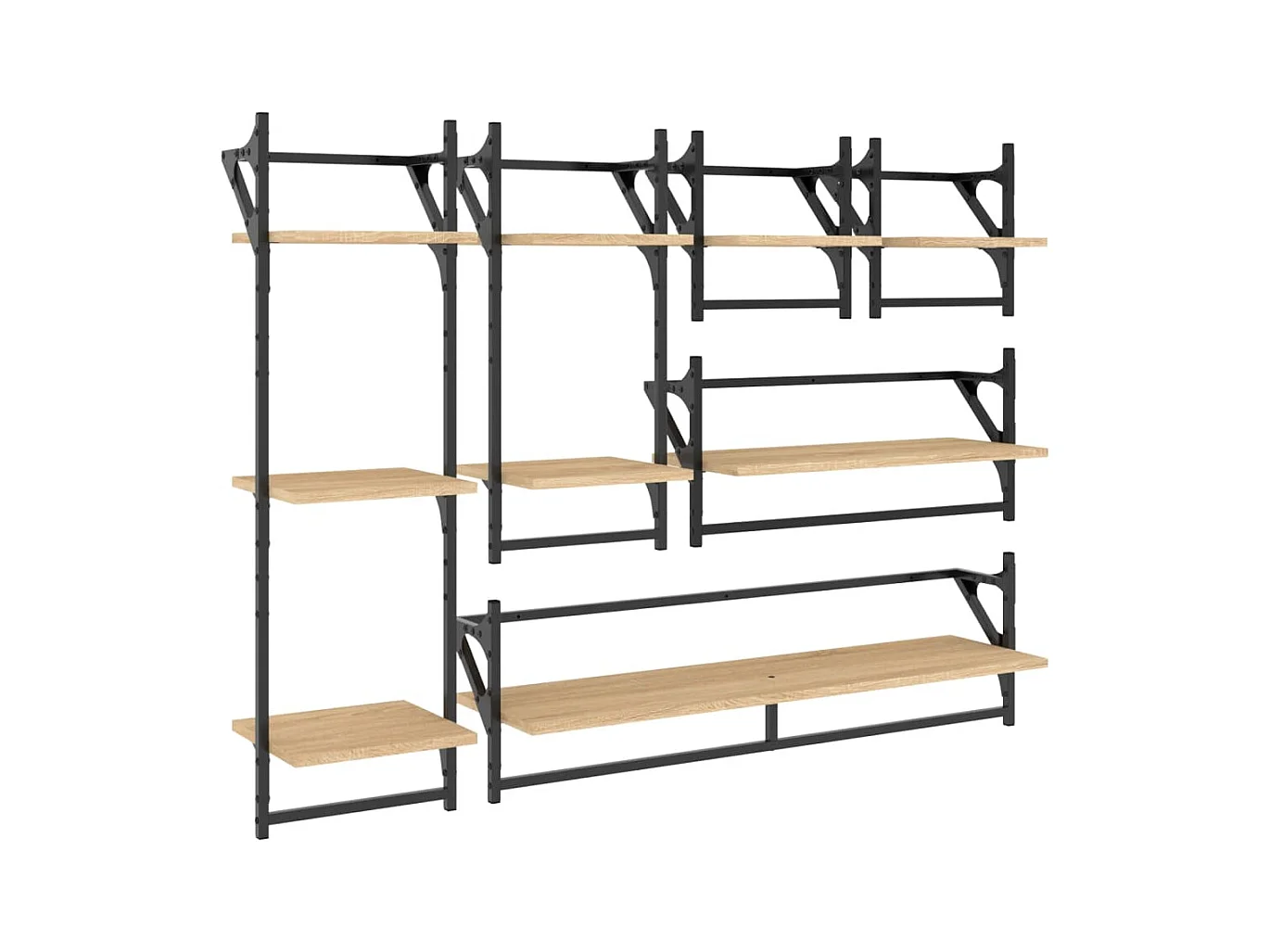 Ensemble d'étagères murales avec barres 6 pcs chêne sonoma