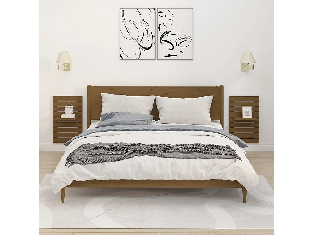 Étagères de chevet murales 2 pcs Marron miel Bois de pin massif