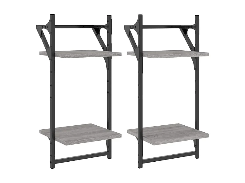 Étagères murales à 2 niveaux avec barres 2 pcs sonoma gris