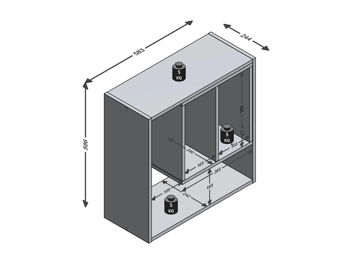 Wandschap met 3 open vakken 58,3x24,4x58,6 cm