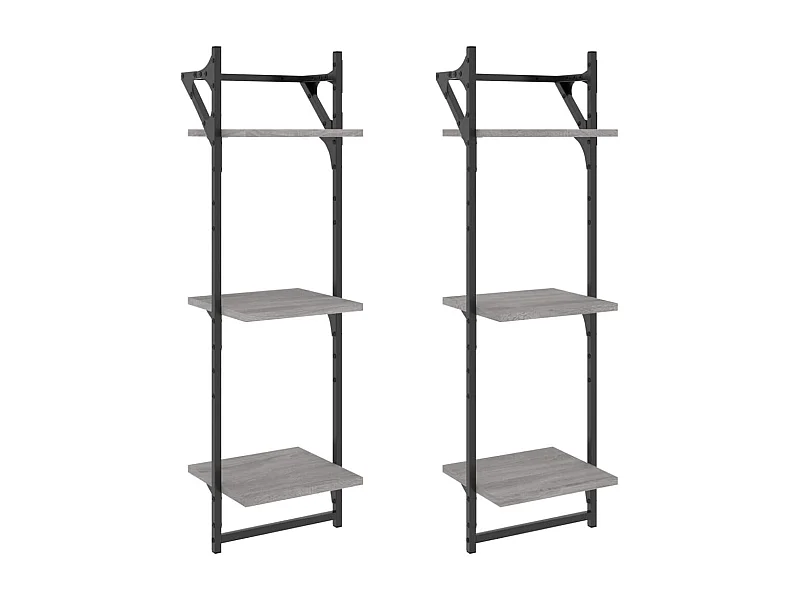 Étagères murales à 3 niveaux avec barres 2 pcs sonoma gris