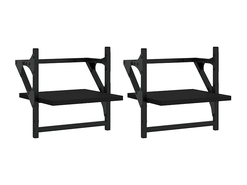 Étagères murales avec barres 2 pcs noir 30x25x30