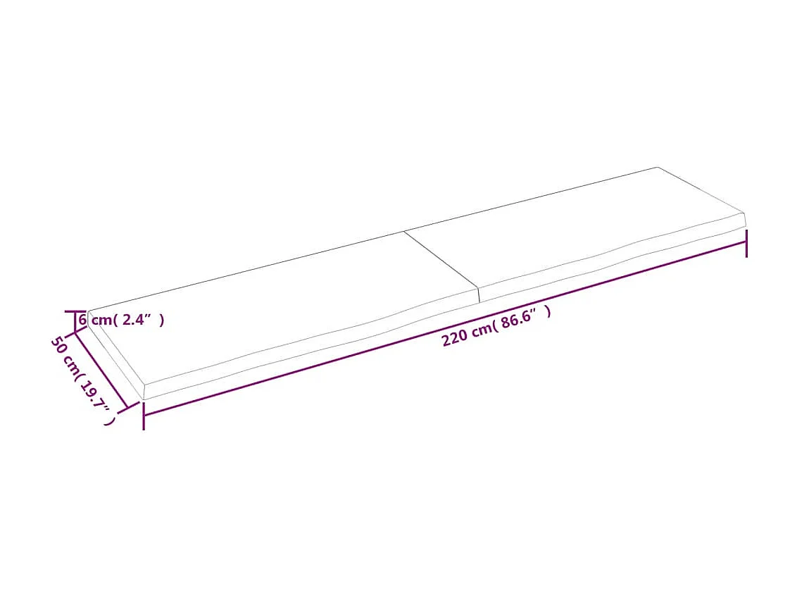 Étagère murale 220x50x(2-6) cm bois de chêne massif non traité