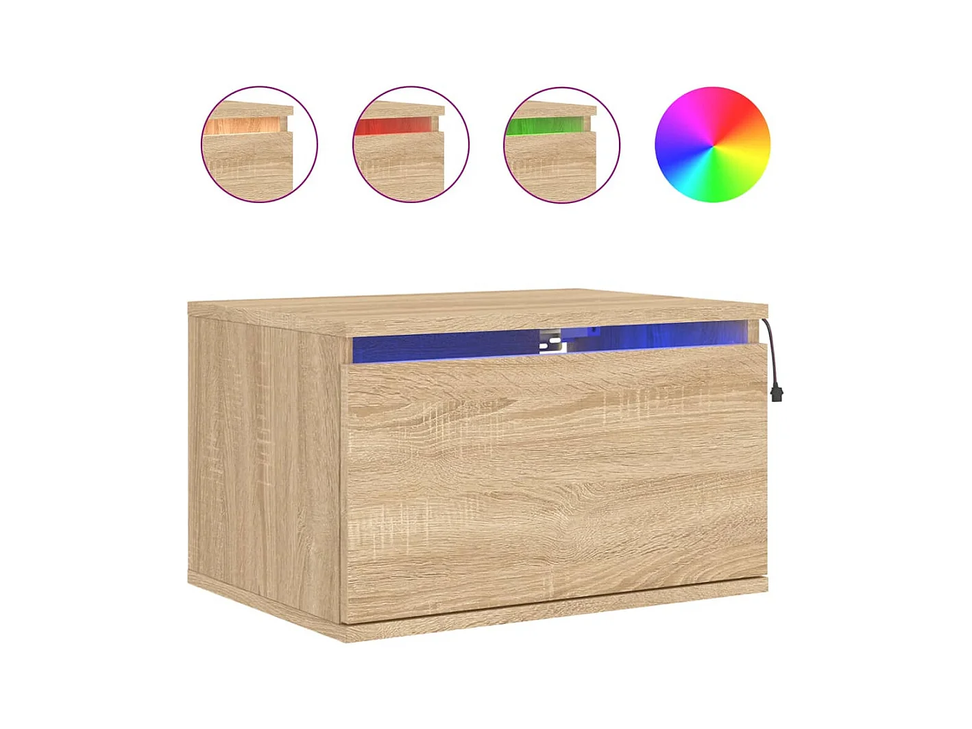 Table de chevet murale avec lumières LED chêne sonoma