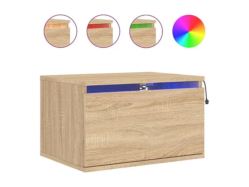 Table de chevet murale avec lumières LED chêne sonoma