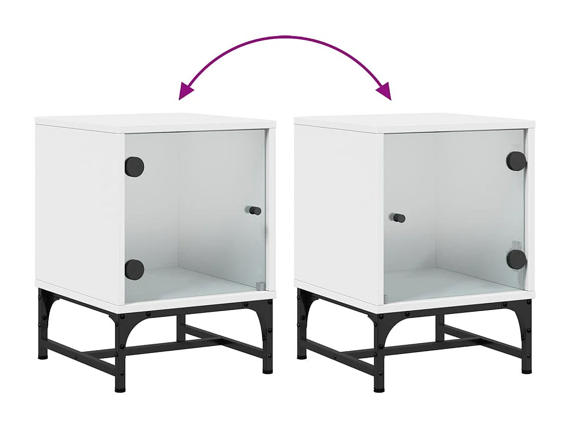 Table de chevet avec porte en verre blanc 35x37x50