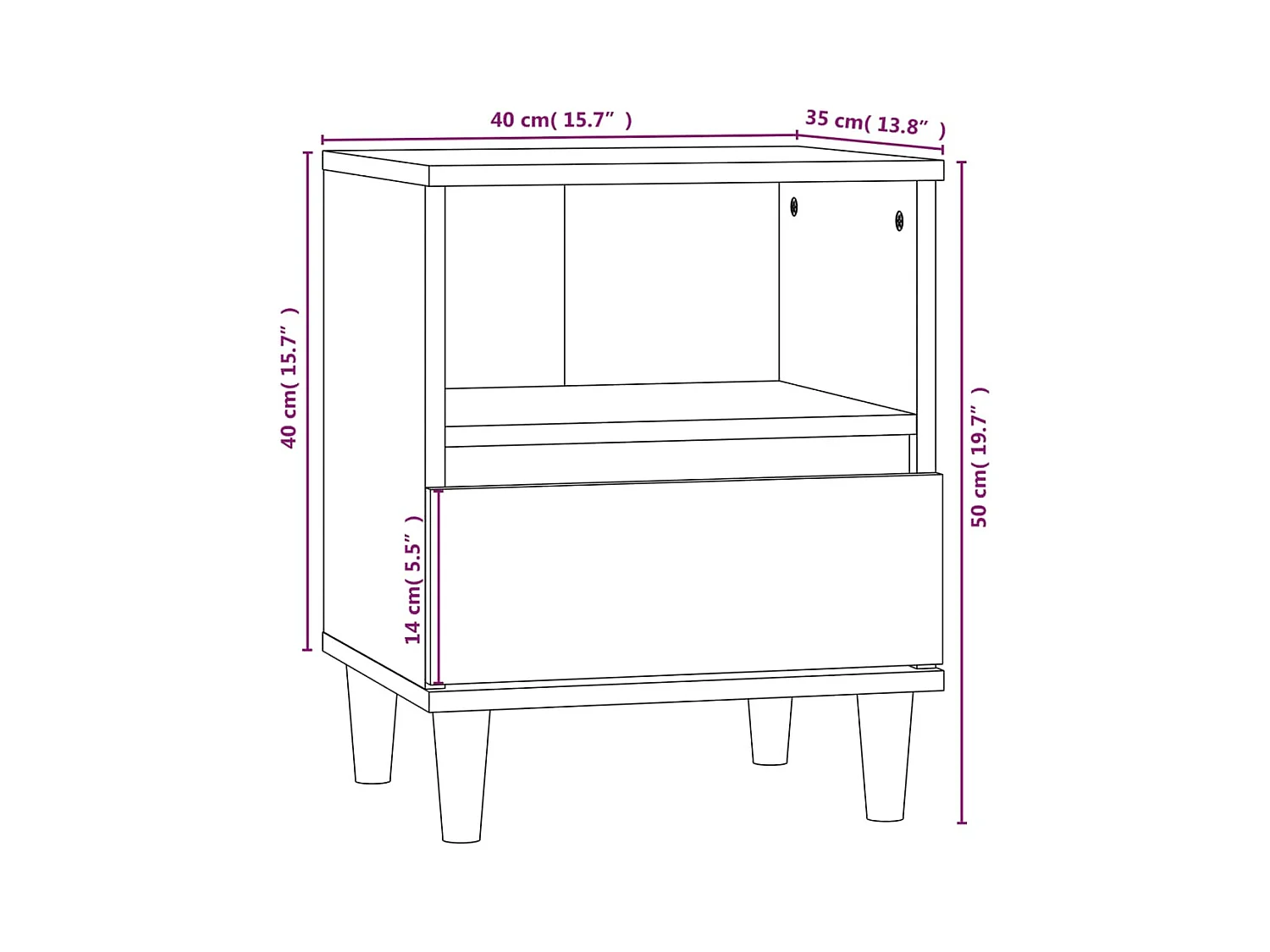 Table de chevet Chêne fumé 40x35x50