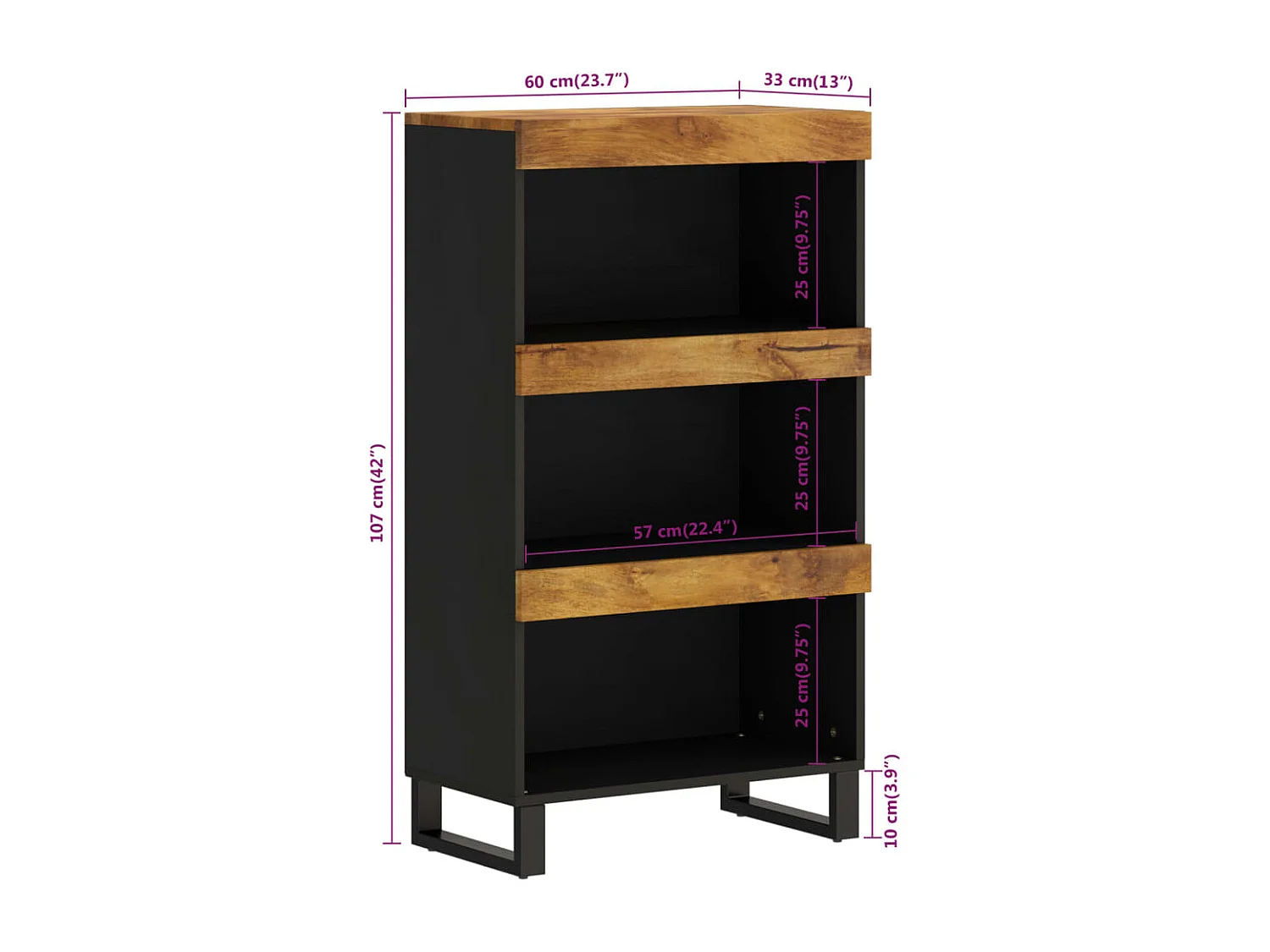 Armoire latérale 60x33x107 bois massif de manguier