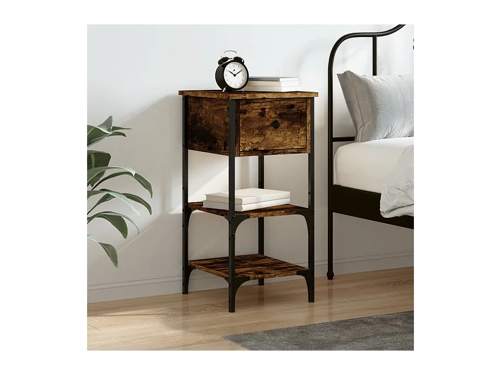 Table de chevet chêne fumé 34x36x70 bois d'ingénierie