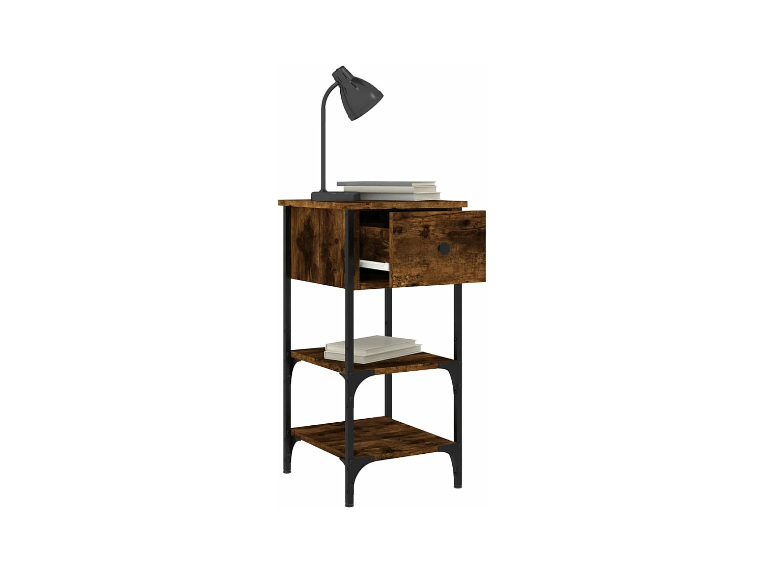 Table de chevet chêne fumé 34x36x70 bois d'ingénierie