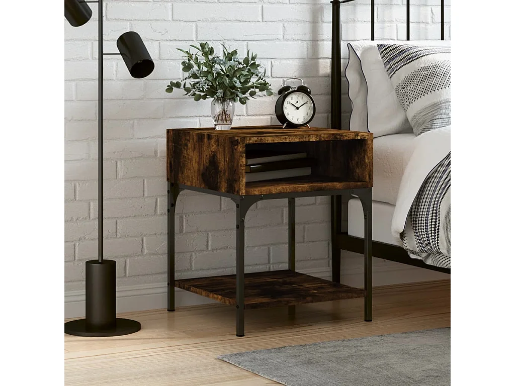 Table de chevet chêne fumé 40x41x50 bois d'ingénierie