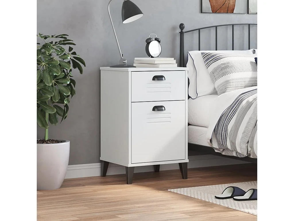 Table de chevet VIKEN blanc bois de pin solide